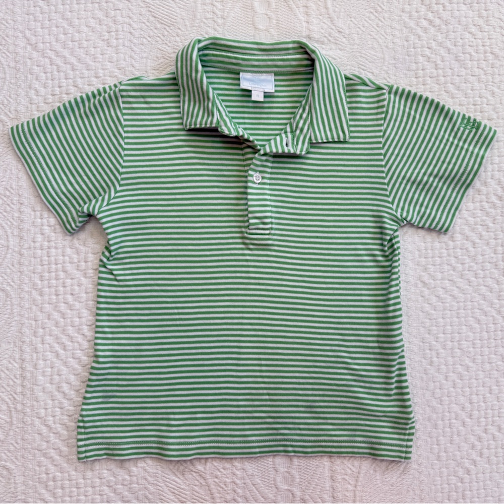 Little English Polo Shirt Boy’s Size 6 Green White Striped